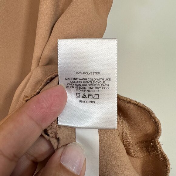 Express Tan Scallop Hem & Sleeve Crew Neck Blouse XL - Picture 12 of 13